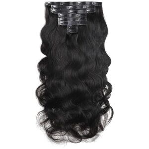 Natural Black Human Hair Body Wave 20 Inch Seamless Clip In Hair Extensions